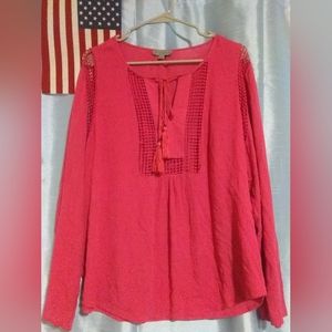 Pink Shirt with Crochet & Tassel Detail by Joseph A.